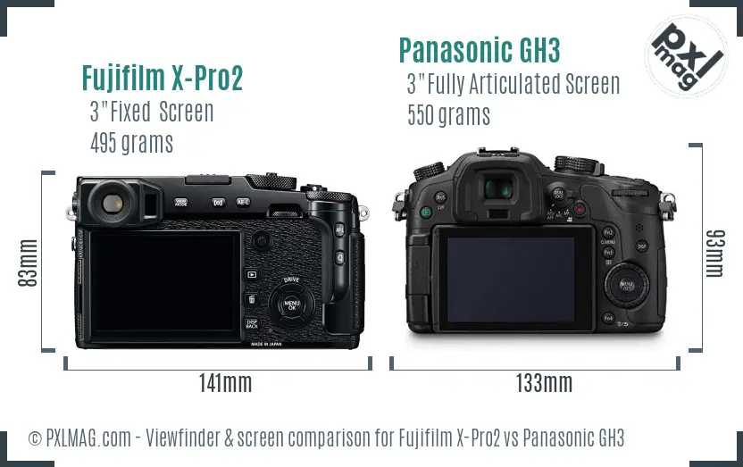 Fujifilm X-Pro2 vs Panasonic GH3 Screen and Viewfinder comparison