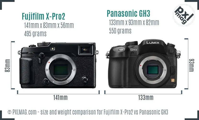 Fujifilm X-Pro2 vs Panasonic GH3 size comparison