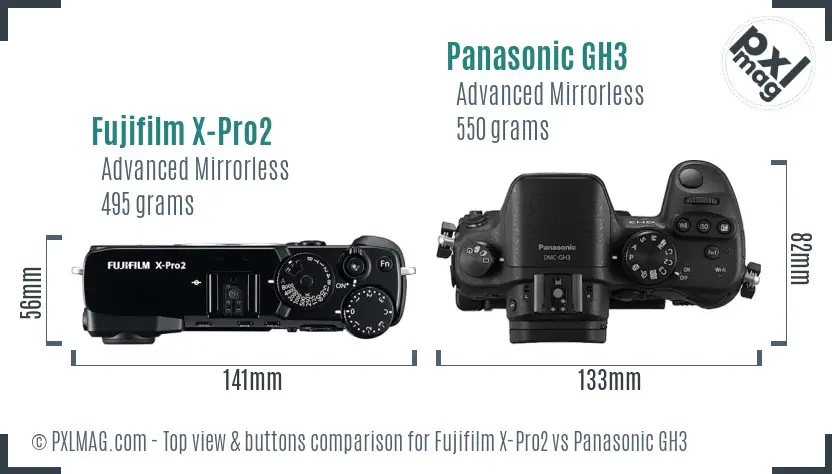Fujifilm X-Pro2 vs Panasonic GH3 top view buttons comparison