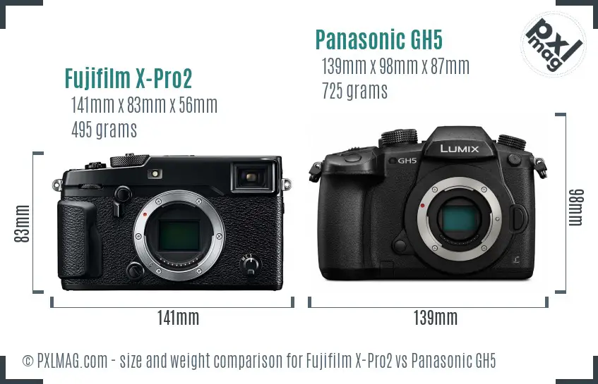 Fujifilm X-Pro2 vs Panasonic GH5 size comparison Fujifilm X-Pro2 vs Panasonic GH5 size comparison