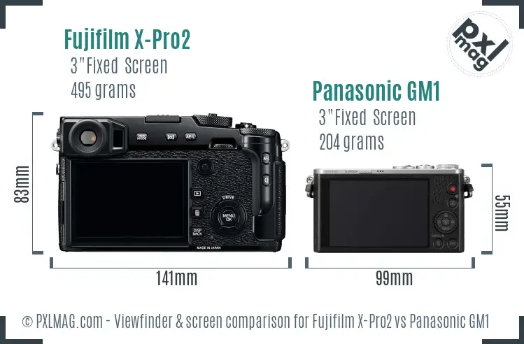 Fujifilm X-Pro2 vs Panasonic GM1 Screen and Viewfinder comparison