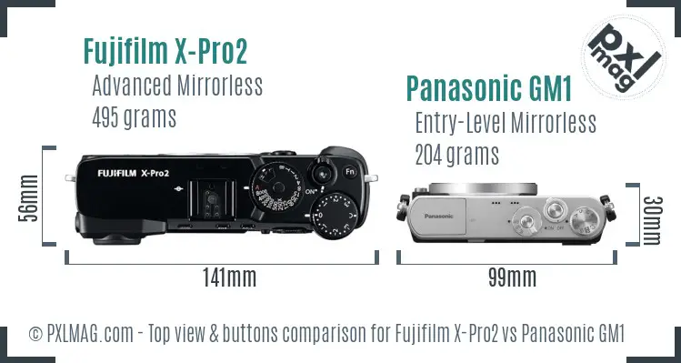 Fujifilm X-Pro2 vs Panasonic GM1 top view buttons comparison