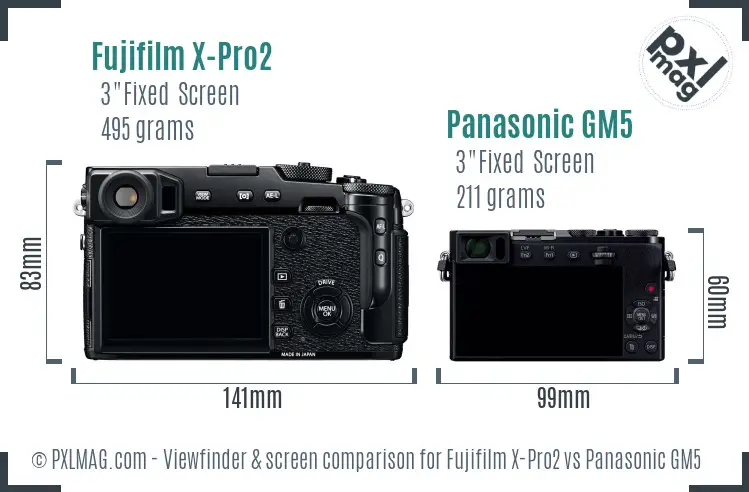Fujifilm X-Pro2 vs Panasonic GM5 Screen and Viewfinder comparison