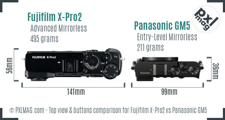 Fujifilm X-Pro2 vs Panasonic GM5 top view buttons comparison
