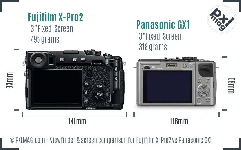 Fujifilm X-Pro2 vs Panasonic GX1 Screen and Viewfinder comparison