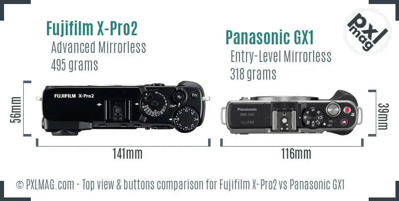 Fujifilm X-Pro2 vs Panasonic GX1 top view buttons comparison