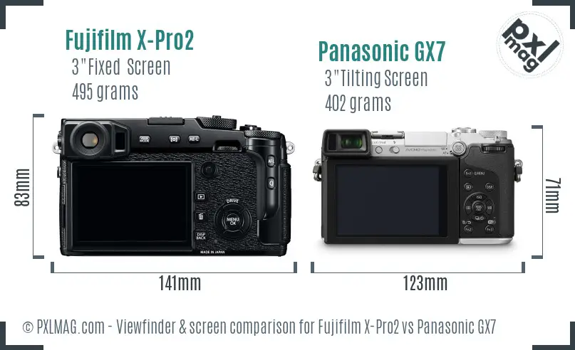 Fujifilm X-Pro2 vs Panasonic GX7 Screen and Viewfinder comparison