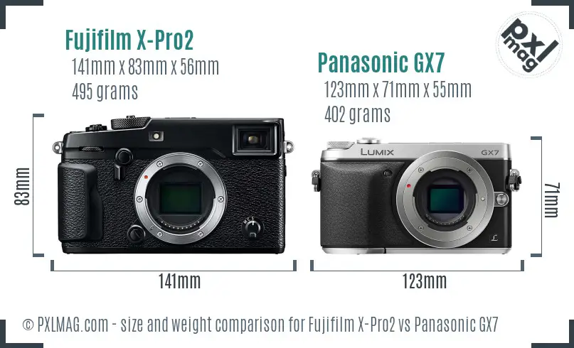 Fujifilm X-Pro2 vs Panasonic GX7 size comparison