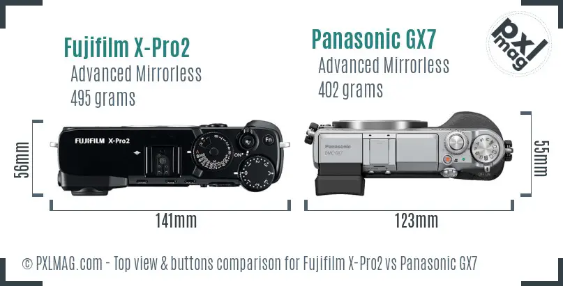 Fujifilm X-Pro2 vs Panasonic GX7 top view buttons comparison