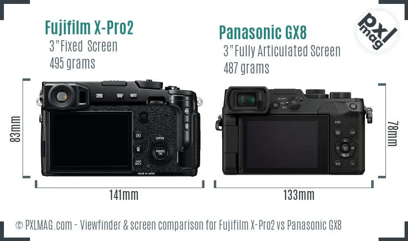 Fujifilm X-Pro2 vs Panasonic GX8 Screen and Viewfinder comparison