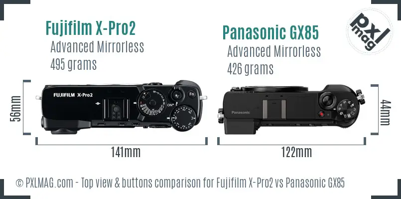 Fujifilm X-Pro2 vs Panasonic GX85 top view buttons comparison