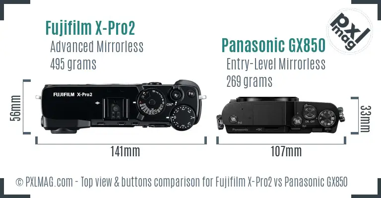 Fujifilm X-Pro2 vs Panasonic GX850 top view buttons comparison