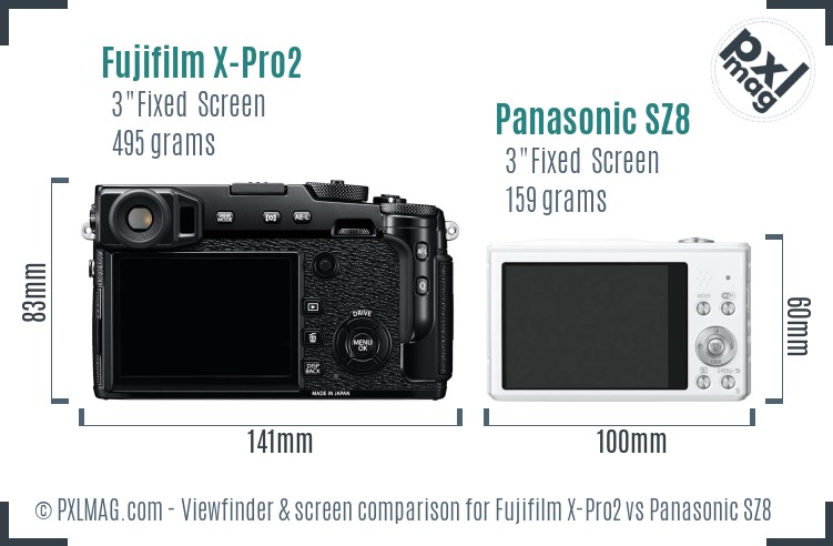 Fujifilm X-Pro2 vs Panasonic SZ8 Screen and Viewfinder comparison
