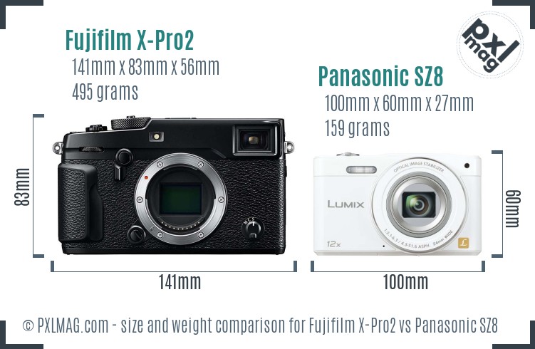 Fujifilm X-Pro2 vs Panasonic SZ8 size comparison