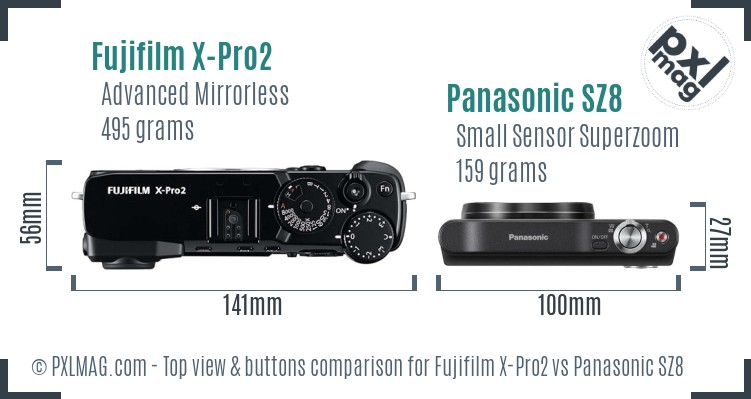 Fujifilm X-Pro2 vs Panasonic SZ8 top view buttons comparison