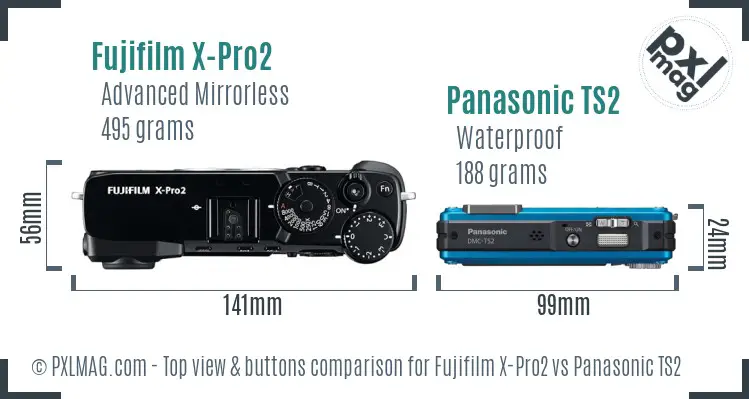 Fujifilm X-Pro2 vs Panasonic TS2 top view buttons comparison