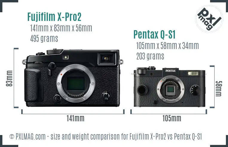 Fujifilm X-Pro2 vs Pentax Q-S1 size comparison