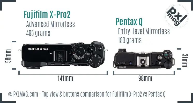 Fujifilm X-Pro2 vs Pentax Q top view buttons comparison