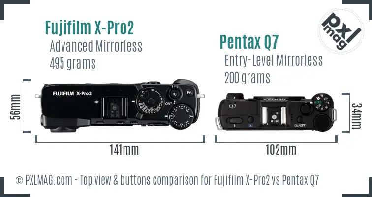 Fujifilm X-Pro2 vs Pentax Q7 top view buttons comparison