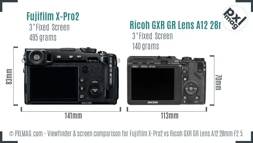 Fujifilm X-Pro2 vs Ricoh GXR GR Lens A12 28mm F2.5 Screen and Viewfinder comparison