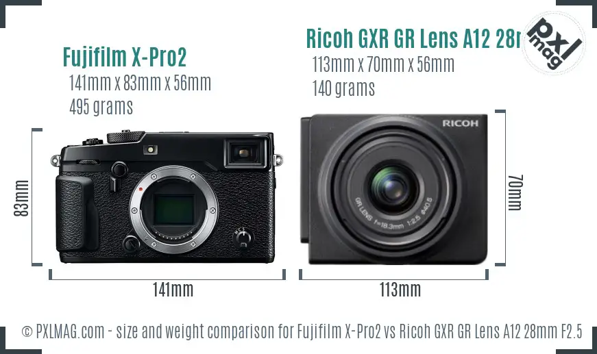 Fujifilm X-Pro2 vs Ricoh GXR GR Lens A12 28mm F2.5 size comparison