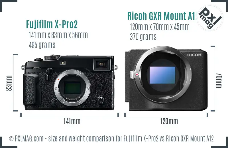 Fujifilm X-Pro2 vs Ricoh GXR Mount A12 size comparison