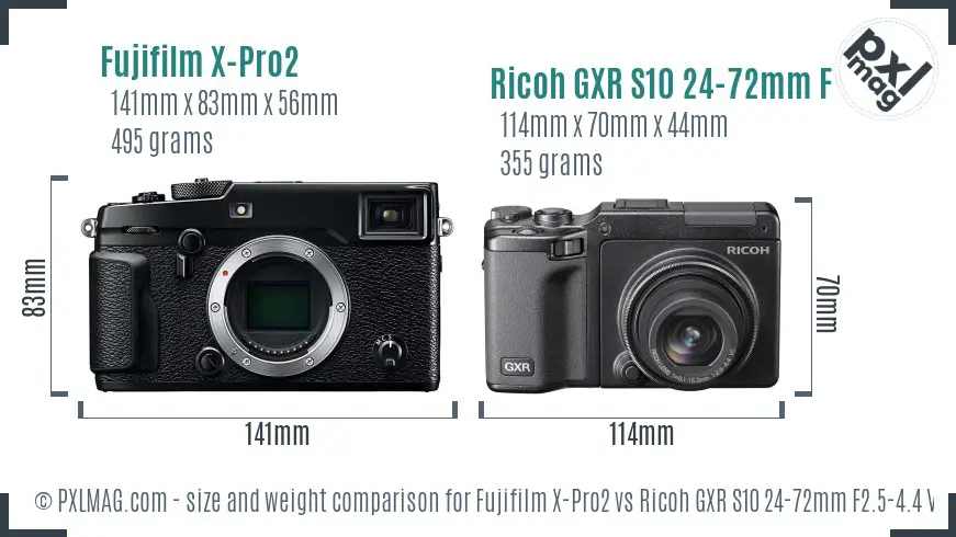 Fujifilm X-Pro2 vs Ricoh GXR S10 24-72mm F2.5-4.4 VC size comparison