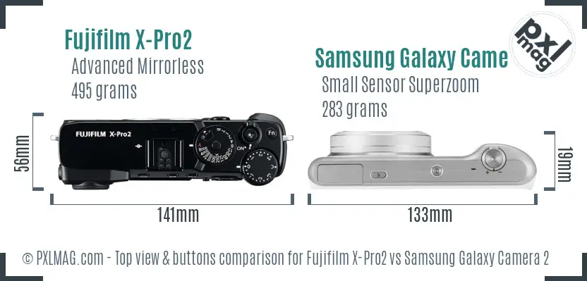 Fujifilm X-Pro2 vs Samsung Galaxy Camera 2 top view buttons comparison