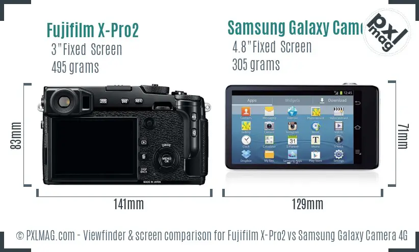 Fujifilm X-Pro2 vs Samsung Galaxy Camera 4G Screen and Viewfinder comparison