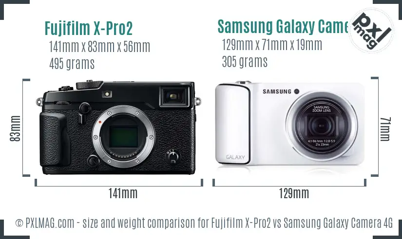 Fujifilm X-Pro2 vs Samsung Galaxy Camera 4G size comparison