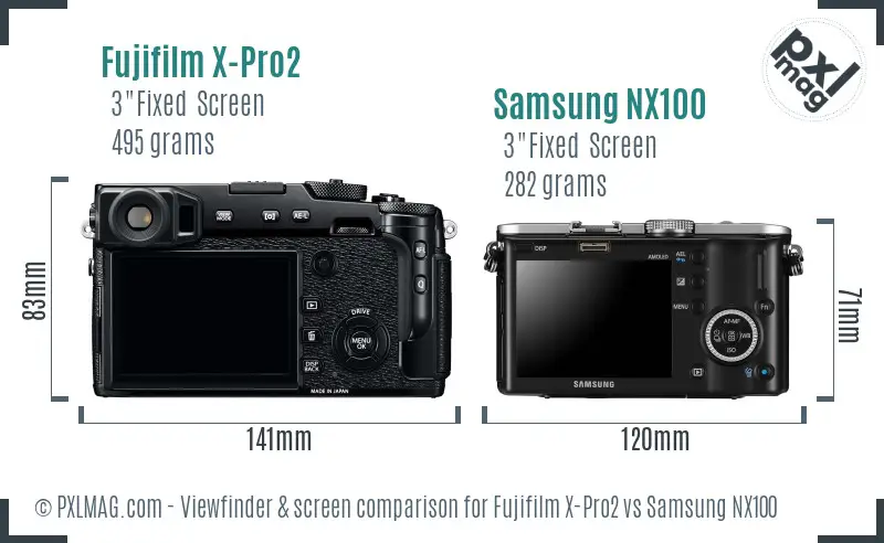 Fujifilm X-Pro2 vs Samsung NX100 Screen and Viewfinder comparison