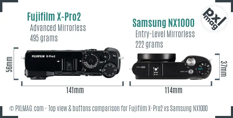 Fujifilm X-Pro2 vs Samsung NX1000 top view buttons comparison