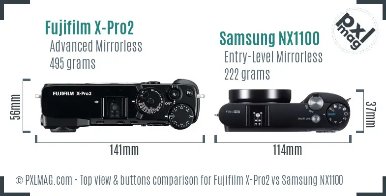 Fujifilm X-Pro2 vs Samsung NX1100 top view buttons comparison