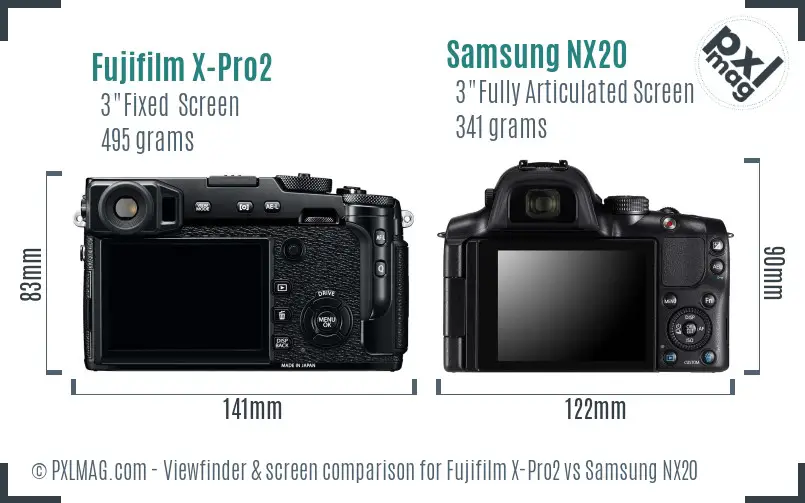 Fujifilm X-Pro2 vs Samsung NX20 Screen and Viewfinder comparison