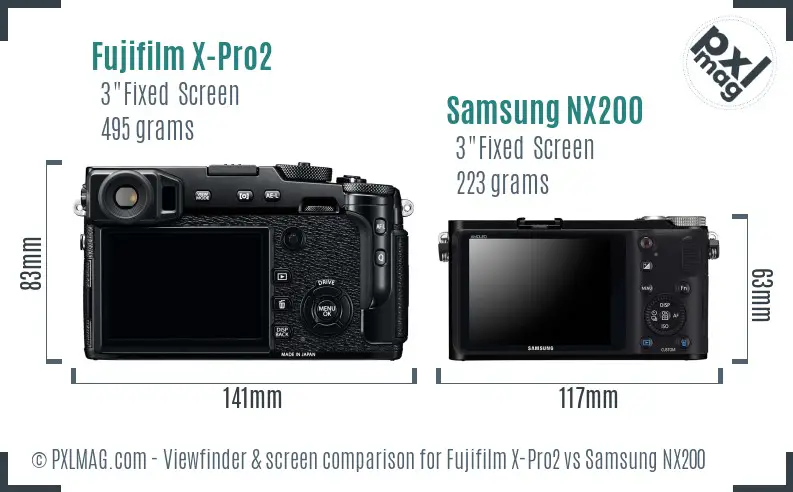 Fujifilm X-Pro2 vs Samsung NX200 Screen and Viewfinder comparison