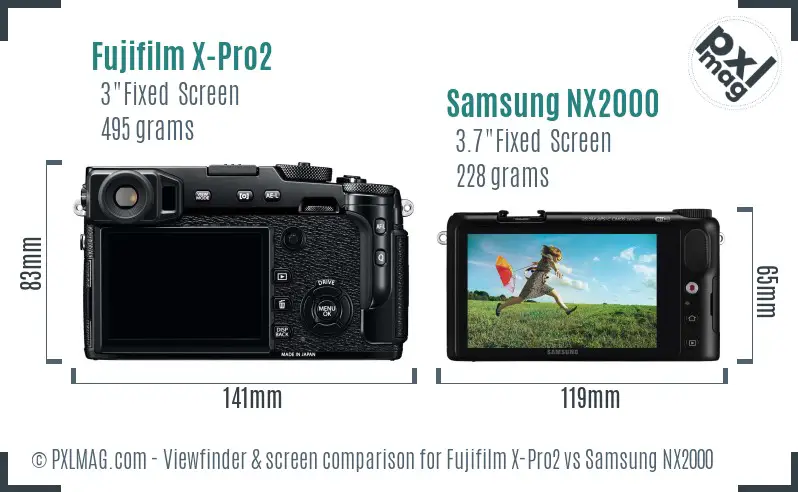 Fujifilm X-Pro2 vs Samsung NX2000 Screen and Viewfinder comparison