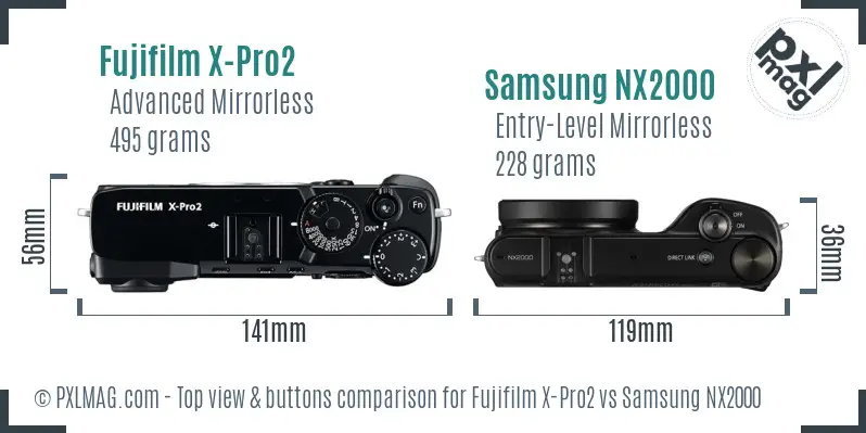 Fujifilm X-Pro2 vs Samsung NX2000 top view buttons comparison