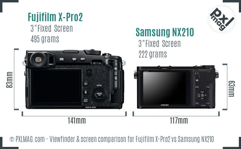 Fujifilm X-Pro2 vs Samsung NX210 Screen and Viewfinder comparison