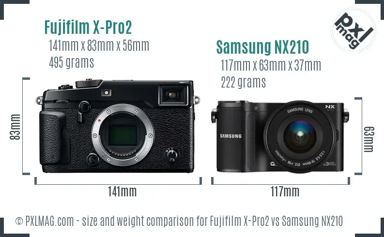 Fujifilm X-Pro2 vs Samsung NX210 size comparison