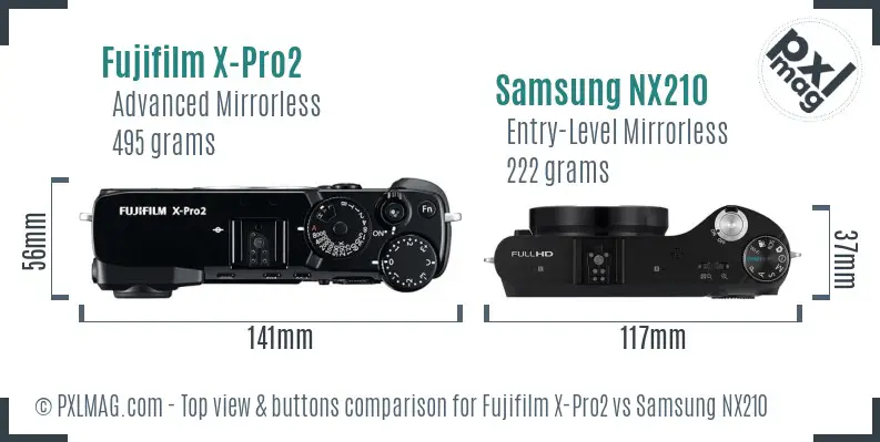 Fujifilm X-Pro2 vs Samsung NX210 top view buttons comparison