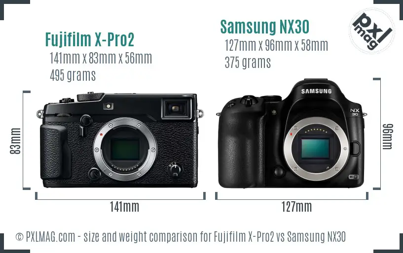 Fujifilm X-Pro2 vs Samsung NX30 size comparison