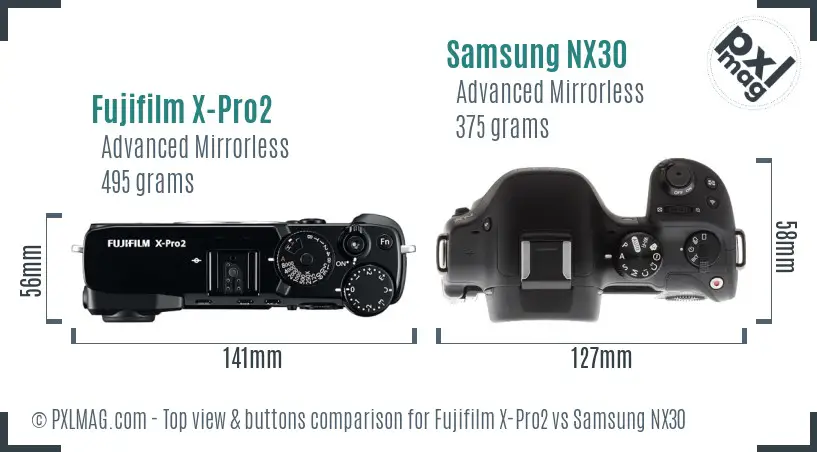 Fujifilm X-Pro2 vs Samsung NX30 top view buttons comparison