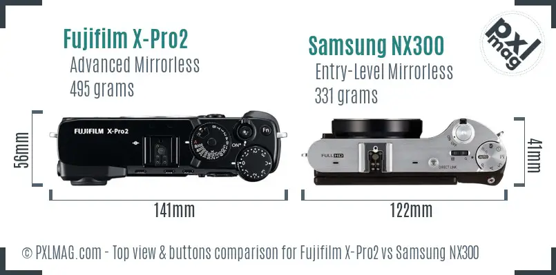 Fujifilm X-Pro2 vs Samsung NX300 top view buttons comparison