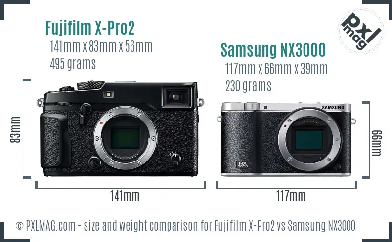 Fujifilm X-Pro2 vs Samsung NX3000 size comparison