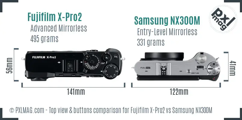 Fujifilm X-Pro2 vs Samsung NX300M top view buttons comparison