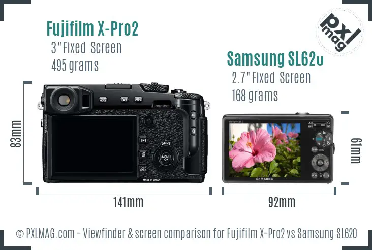 Fujifilm X-Pro2 vs Samsung SL620 Screen and Viewfinder comparison