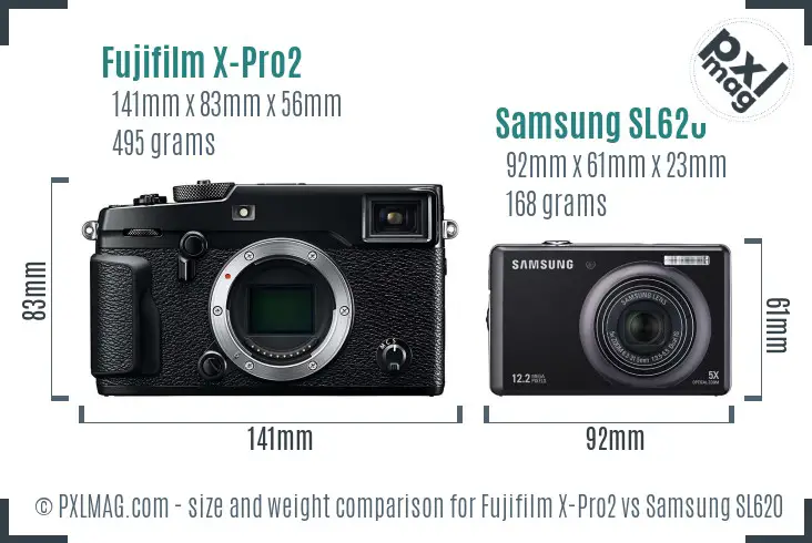 Fujifilm X-Pro2 vs Samsung SL620 size comparison