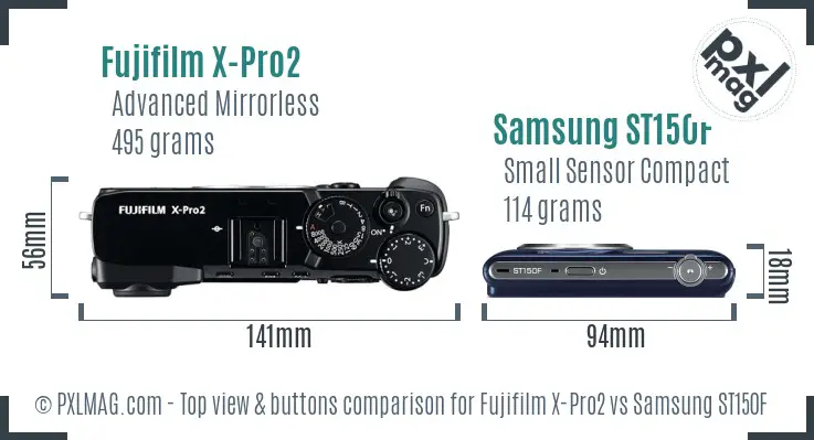 Fujifilm X-Pro2 vs Samsung ST150F top view buttons comparison Fujifilm X-Pro2 vs Samsung ST150F top view buttons comparison