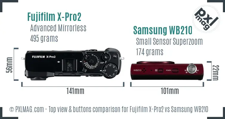 Fujifilm X-Pro2 vs Samsung WB210 top view buttons comparison