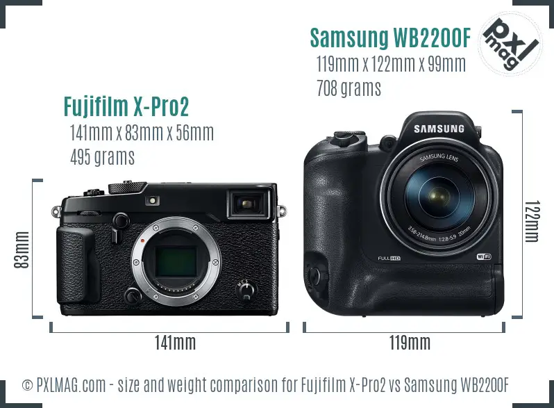 Fujifilm X-Pro2 vs Samsung WB2200F size comparison